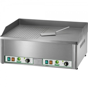 Fry top elettrico da banco con doppia piastra ½ liscia ½ rigata 